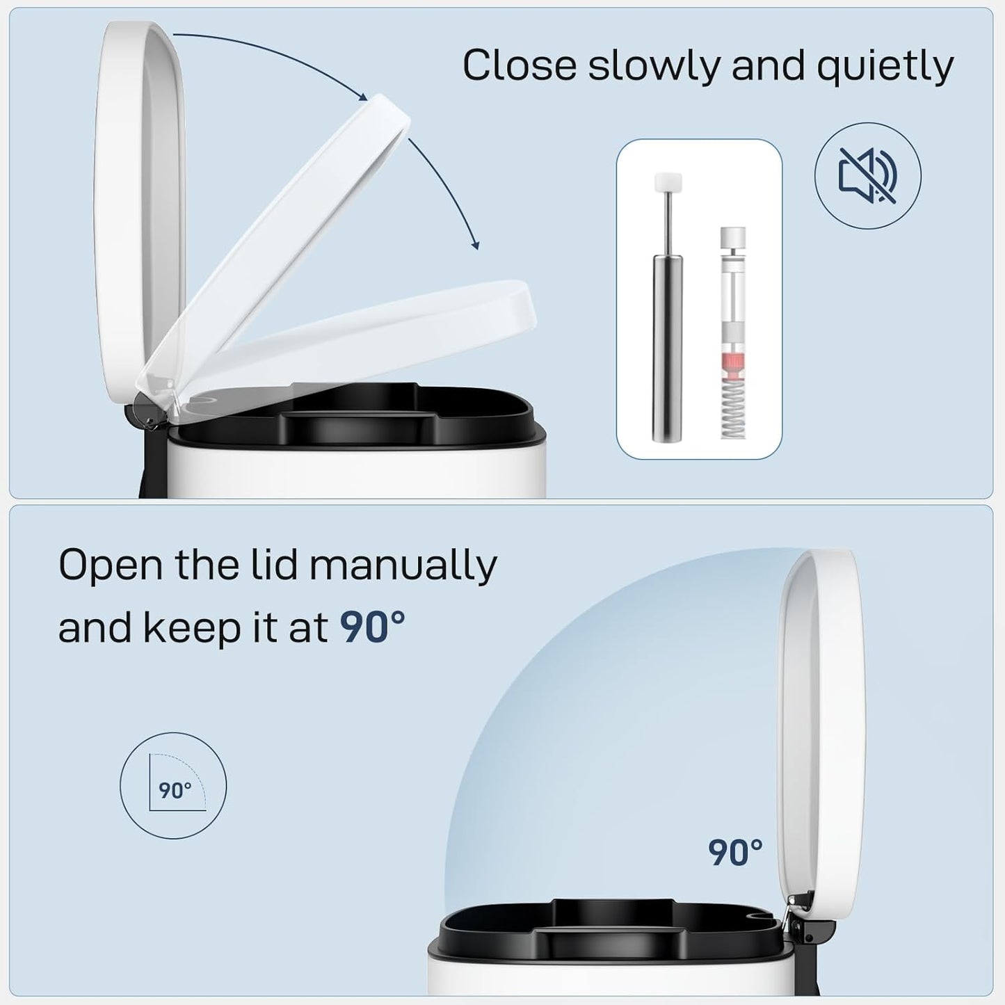 Arlopu13.2 Gallon Step Trash Can, Stainless Steel Garbage Bin, Soft-Close Rubbish Bin with Removable Plastic Inner Bucket, Fingerprint-Proof, Lid Dustbin, Suit for Kitchen Home (White, 50L)