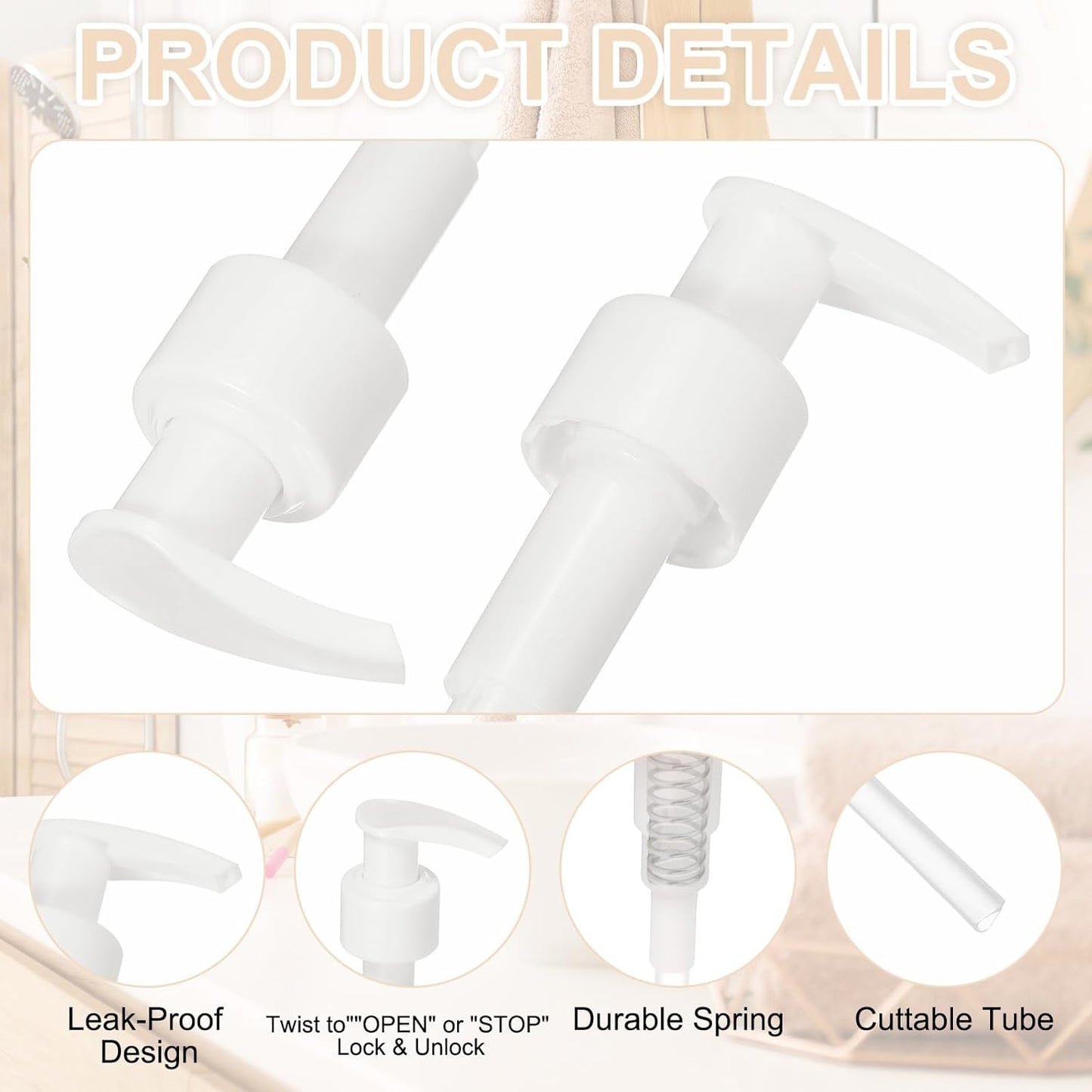 uxcell 6 Pcs Soap Dispenser Pump Heads Soap Dispensers Top Pumps Replacement Switch Pumphead for Standard 24/423 Neck Size Lotion Shampoo Bottle, White