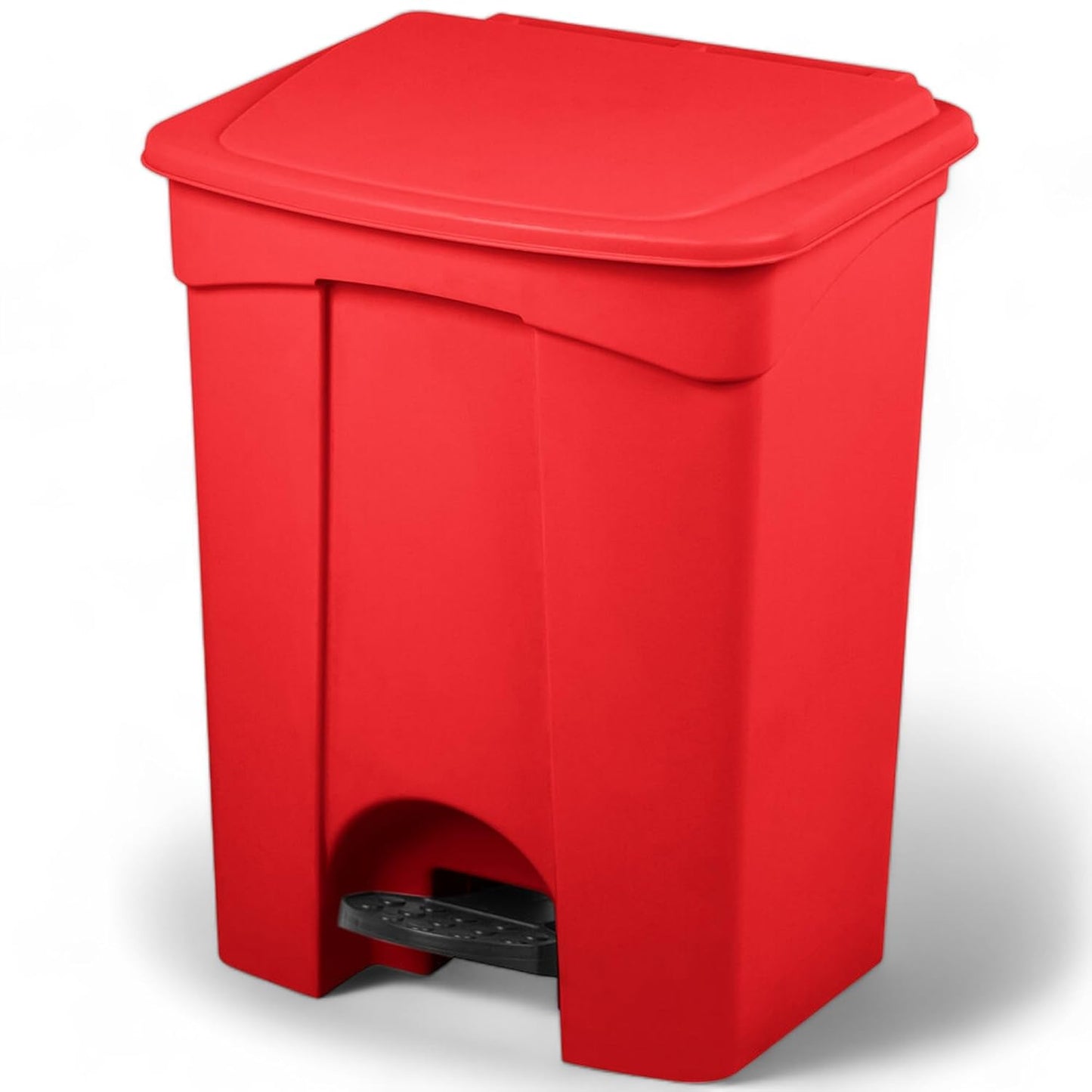 PRO&Family Step-On Trash Can with Lid, Plastic Waste Bin, Foot Pedal Operation (Red, 12 Gallon)