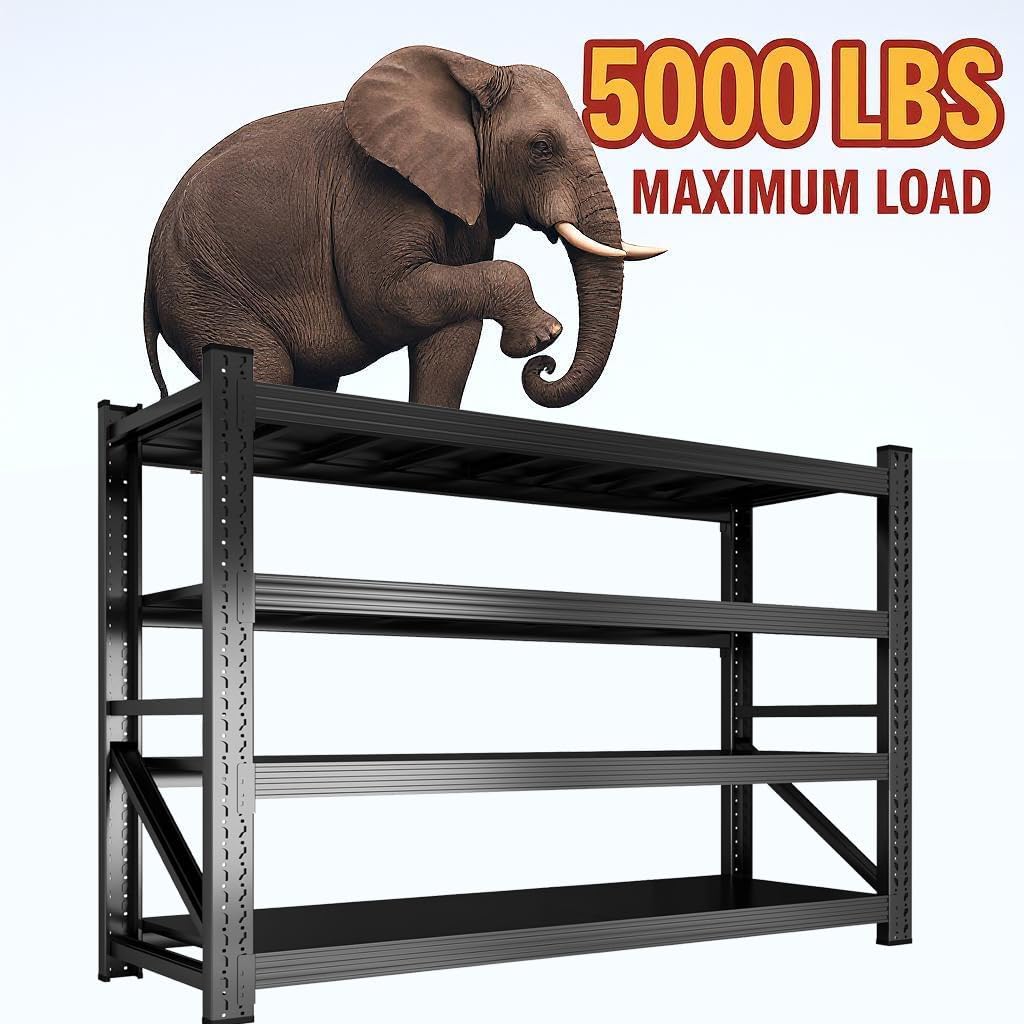 59" W Garage Shelving, Heavy Duty 4 Tier Metal Storage Shelves, Adjustable Industrial Shelving Unit for Garage, Warehouse, Workshop
