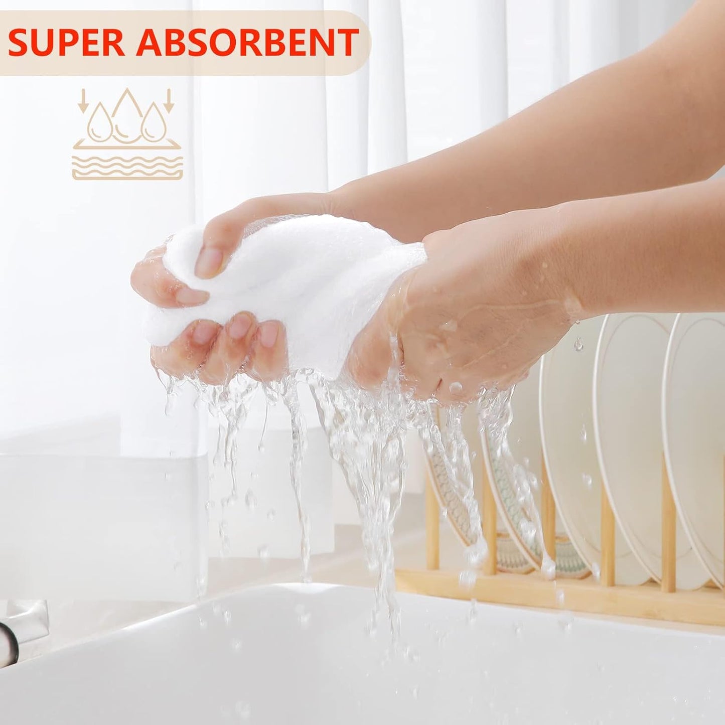 Homaxy 100% Cotton Waffle Weave Kitchen Dish Cloths, Ultra Soft Absorbent Quick Drying Dish Towels, 12 x 12 Inches, 6-Pack, White