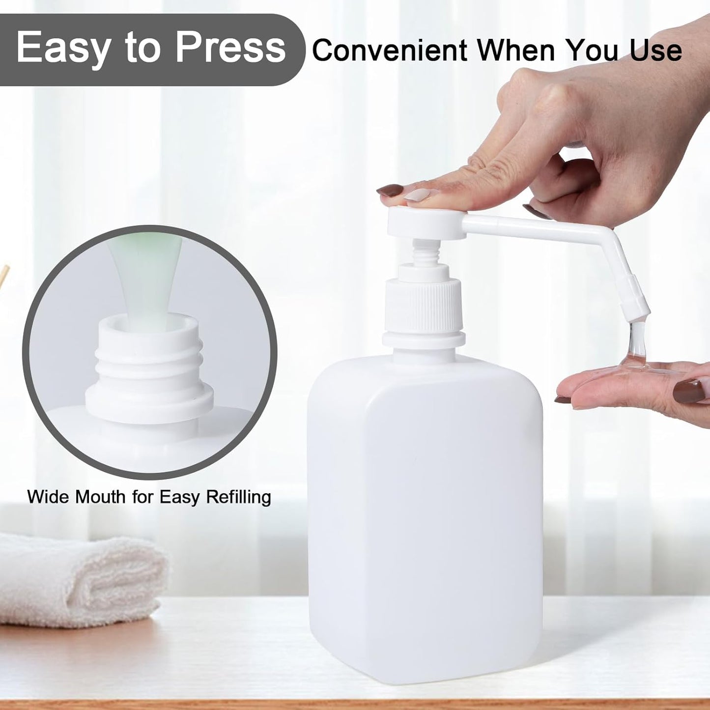 Pump Bottles Dispenser 16.9oz/500ml, 4 Pack Empty Plastic Hand Soap Shampoo Bottles, Refillable Wash Bottles for Cleaning Solution, Plants ﻿