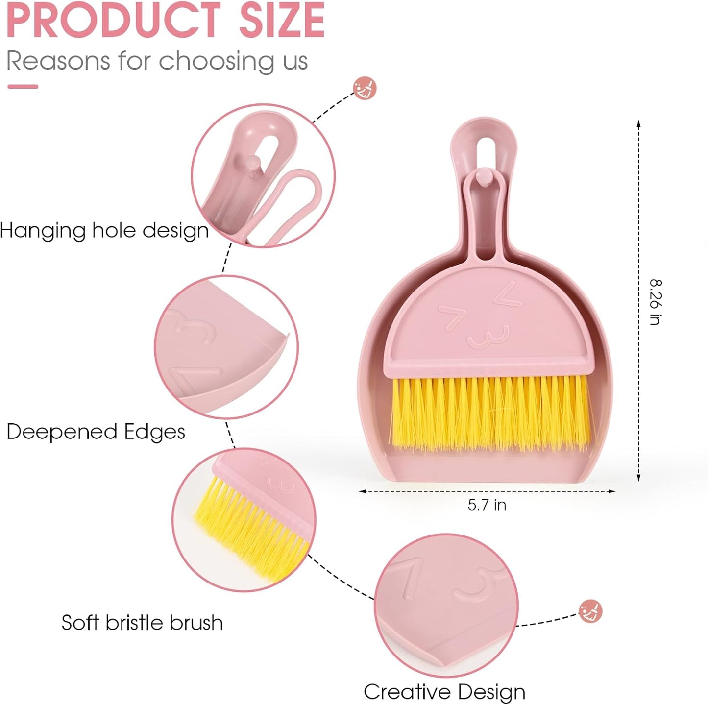 Small Broom and Dustpan Set,mini Compact Portable, for Home, Sofas, Kitchen countertops, Storage Shelves, Office desks, bathrooms, and pet Areas (Pink)