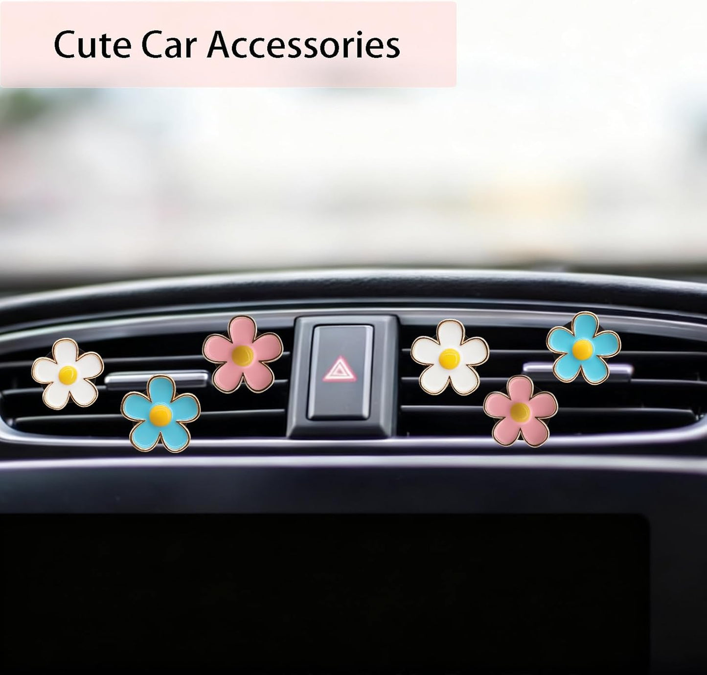 6pcs Flowers Car Air Freshener Vent Clips,Blue White Pink Daisy Flowers Air Vent Clip Car Accessories for Women,3cm/2.7cm Refillable Daisy Decor Diffuser
