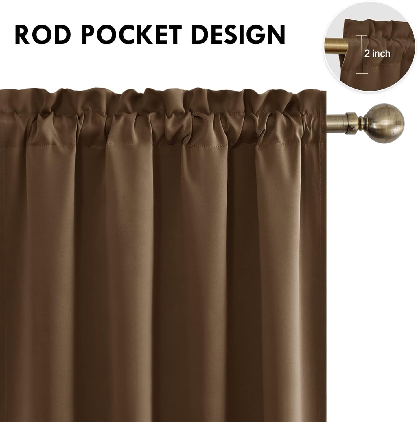 DWCN Brown Blackout Curtains for Small Window, Thermal Insulated Energy Saving Room Darkening Curtains for Kitchen/Bedroom (W42 x L36 inch, Set of 2 Panels, Top of Rod Pocket)