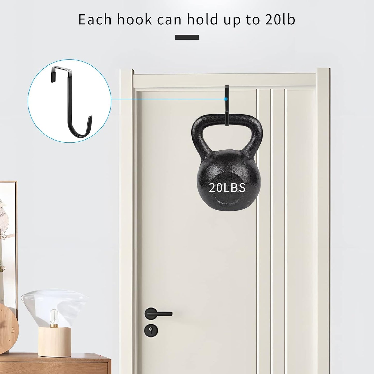 FYY Over the Door Hooks, 8 Pack Door Hangers Hooks with Rubber Prevent Scratches Heavy Duty Organizer Hooks for Living Room, Bathroom, Bedroom, Kitchen Hanging Clothes, Towels, Hats, Coats, Bags Black