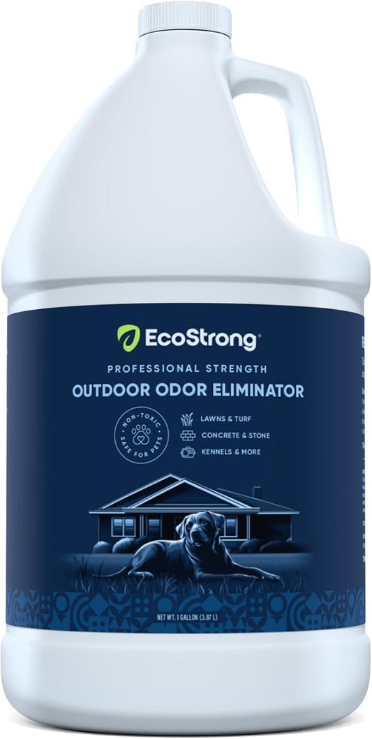 Eco Strong Outdoor Odor Eliminator Outside Dog Urine Enzyme Cleaner Powerful Pet, Cat, Animal Scent Deodorizer | Professional Strength for Yard, Turf, Kennels, Patios, Decks (128 OZ)