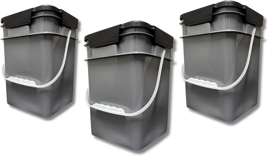 House Naturals 4 Gallon Square Food Grade Bucket Pail with Plastic Handles and Lid (Pack of 3) Made in USA containers (Gray)