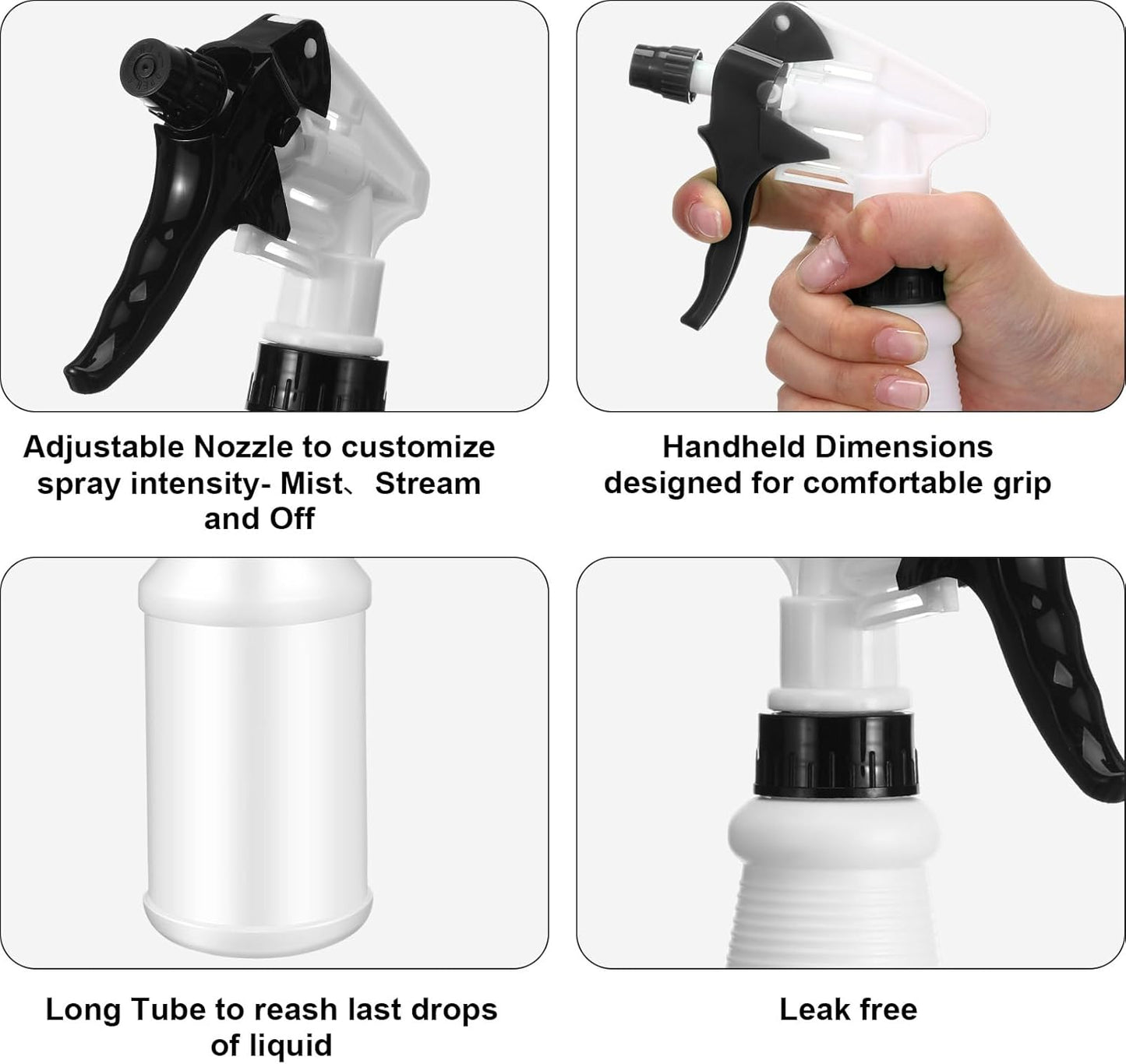 Eccliy 12 Pcs 16 Oz Plastic Spray Bottle, Adjustable Empty Reusable Sprayer for Cleaning, Planting, Water, Bathroom and Kitchen, BBQ, Commercial and Residential(Black&white,Original)