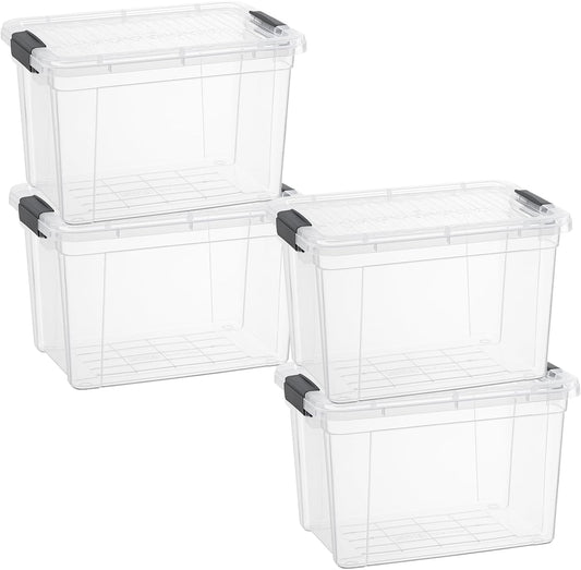 Superio Clear Storage Boxes with Lids, 4.75 Quart Plastic Container Bins for Organizing, Stackable Crates, BPA Free, Non Toxic, Odor Free, Organizers for Home, Office and Dorm, 4 Pack