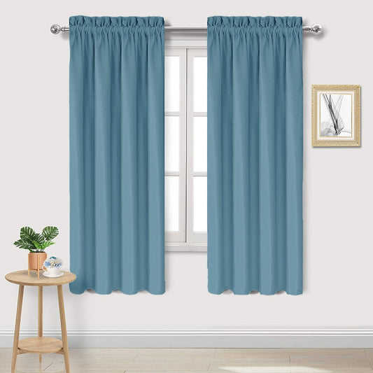 DWCN Blackout Curtains for Living Room Thermal Insulated, Energy Saving & Noise Reducing Bedroom Curtains, Stone Blue, W 42x L 72 Inch, Set of 2 Rod Pocket Curtain Panels
