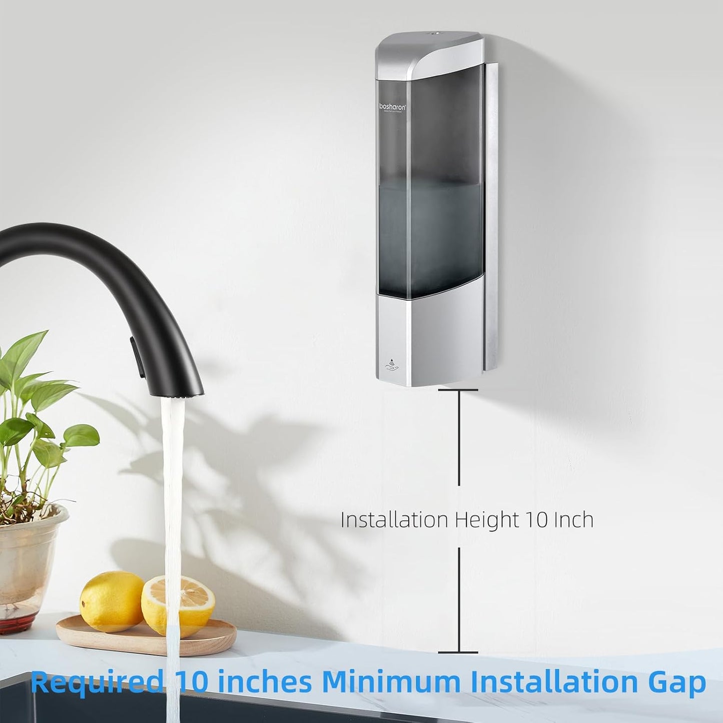 Automatic Soap Dispenser, Wall Mounted Liquid Soap Dispenser 24.6oz/700ml with Infrared Sensor, Touchless Battery Operated Hand Soap Dispenser with 3 Adjustable Soap Levels for Bathroom (Silver)