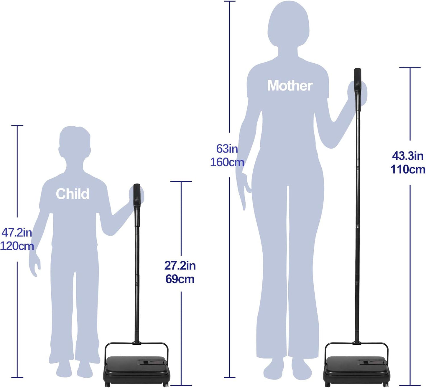 Eyliden Carpet Sweeper, Mini Size Lightweight Hand Push - No Noise, Non-Electric, Easy Manual Sweeping Only for Carpet Cleaning (Black)