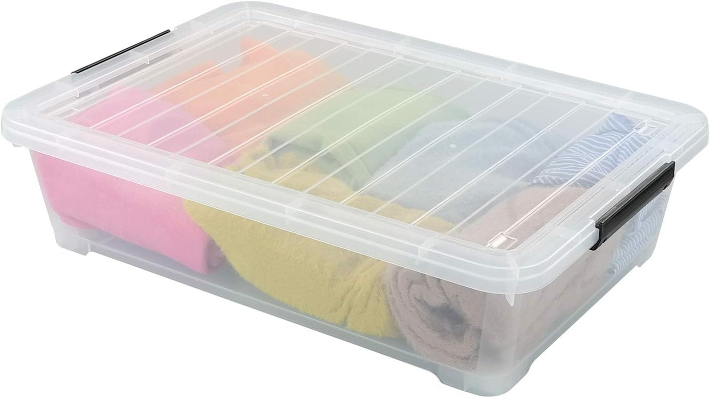 3-Pack Plastic Under Bed Storage Box Container, 40 Quart Clear Stackable Storage Box Wheeled Latching Box