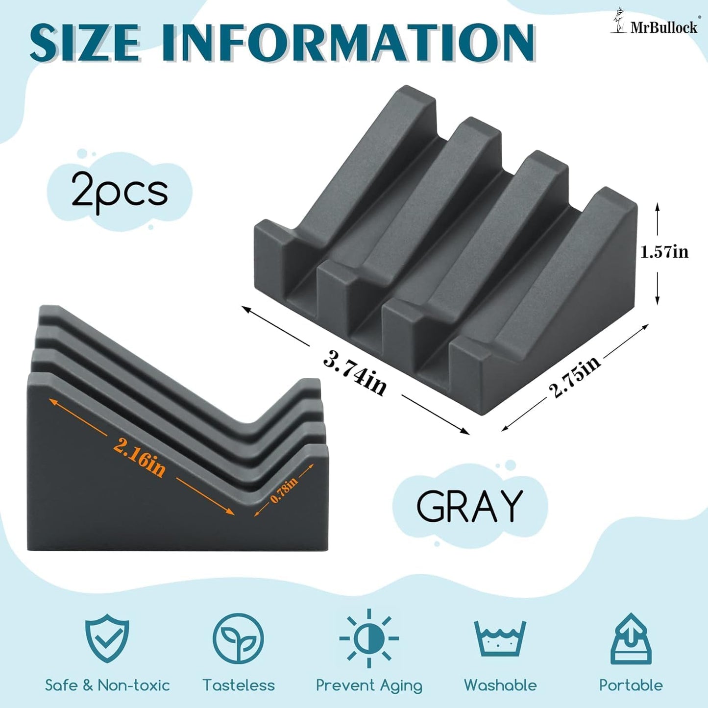 Silicone Soap Dish for Bar Soap Holder for Shower Bathroom Self Draining Waterfall Drying Tray Keep Soap Bars Dry Clean & Easy Cleaning (Gray, 2)