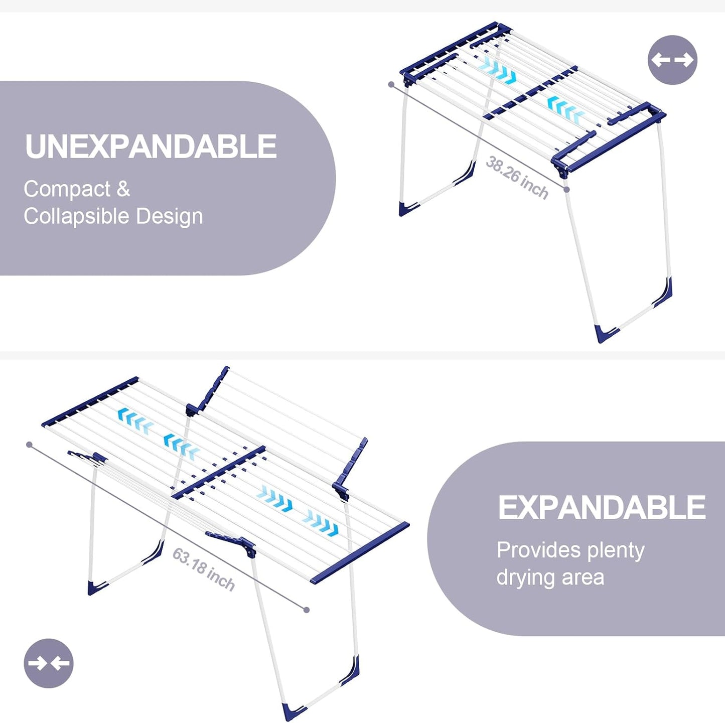 APEXCHASER Clothes Drying Rack, Foldable Gullwing Laundry Rack for Indoor Outdoor, 10pcs Clips with Bag, Collapsible Space-Saving Drying Rack for Clothes Towels Dolls, White