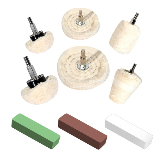 6PCS Buffing Wheels for Drill and 3 PCS Polishing Compounds, Wheel Polishing Kit, Polishing Wheel for Stainless Steel/Aluminum/Chrome/Wood/Jewelry/Plastic/Ceramic/Glass etc