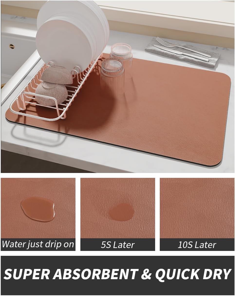 AMOAMI Coffee Mat - Hide Stain, Rubber Backed Absorbent Dish Drying Rack for Kitchen Counter - Dark Grey, Blue, 12''x19''