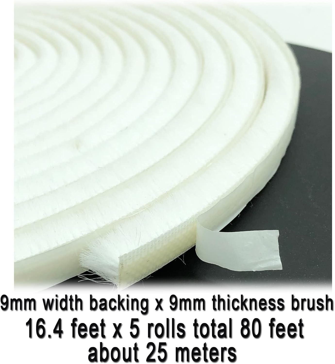 80 Ft White Weather Stripping Brush for Sliding Window/Door Frame, House Soundproofing Felt Self Adhesive Weather Strip Seal Strip Sealer Tape (11/32 Backing x 11/32 Brush inch)