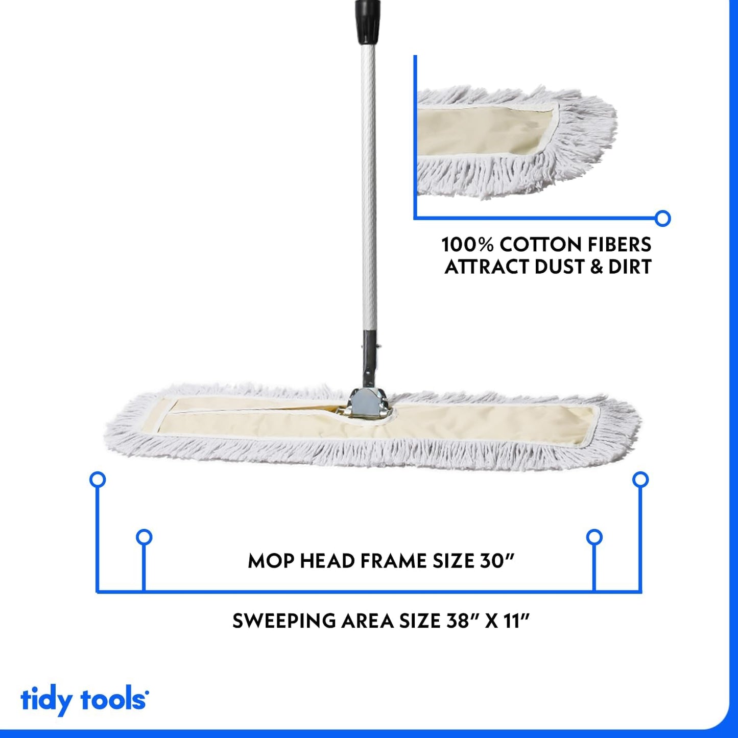 Commercial Dust Mop – 30 Inch Floor Sweeper for Hardwood, Reusable Cotton Mop Head, Extendable Handle, Dry Mop for Floor Cleaning & Janitorial Supplies