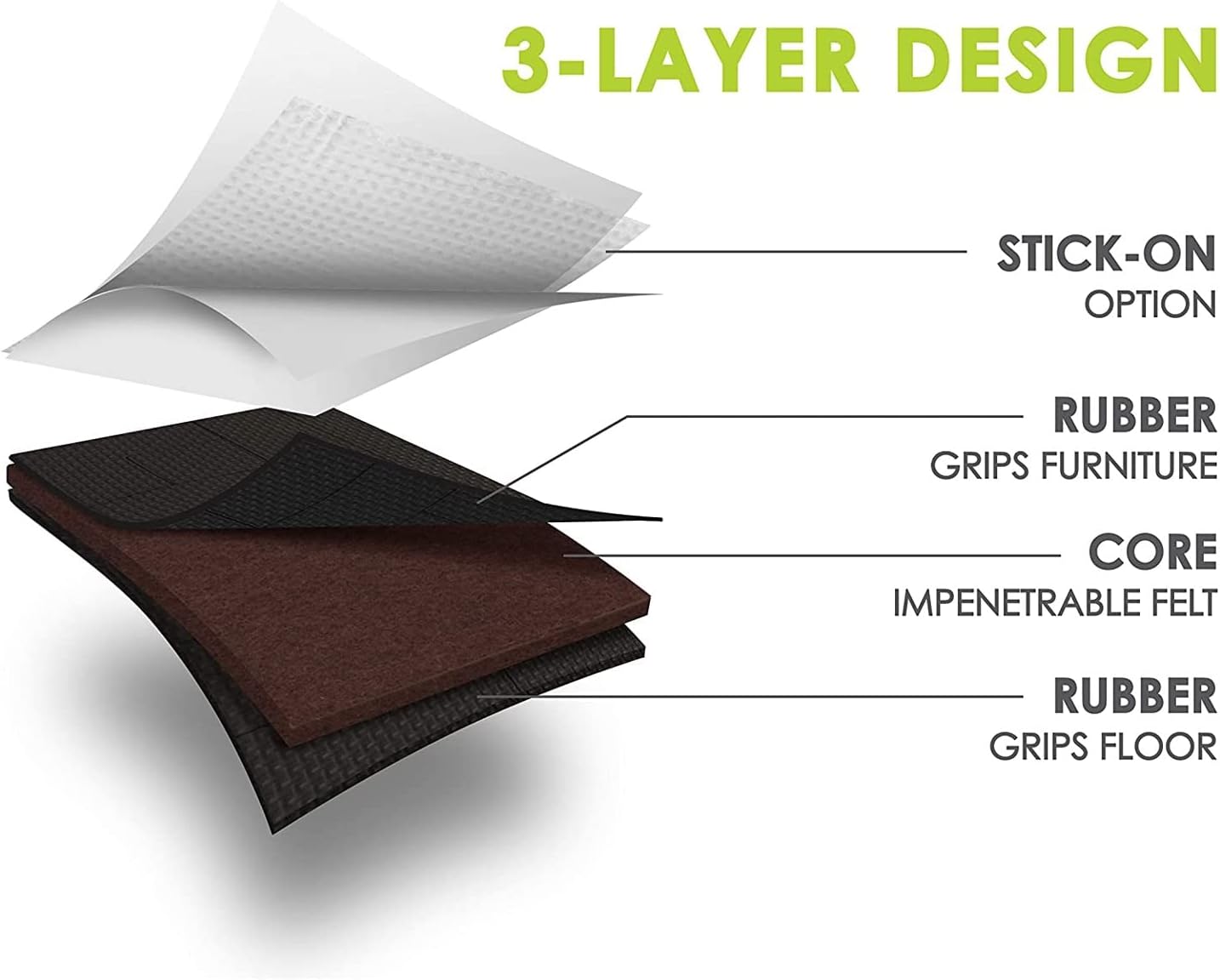 GorillaPads Non Slip Furniture Pads/Floor Grippers (Set of 8 Non Skid Floor Protectors) Pre-Scored to Cut to Multiple Size, 4 Inch Square, Black, CB140-8