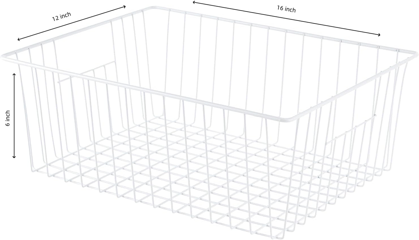 Freezer Organizer Bins, Upright Freezer Baskets for 16, 17, 21 cu.ft Standup Freezer, Wire Storage Baskets with Built-in Handles, 4Pcs, White