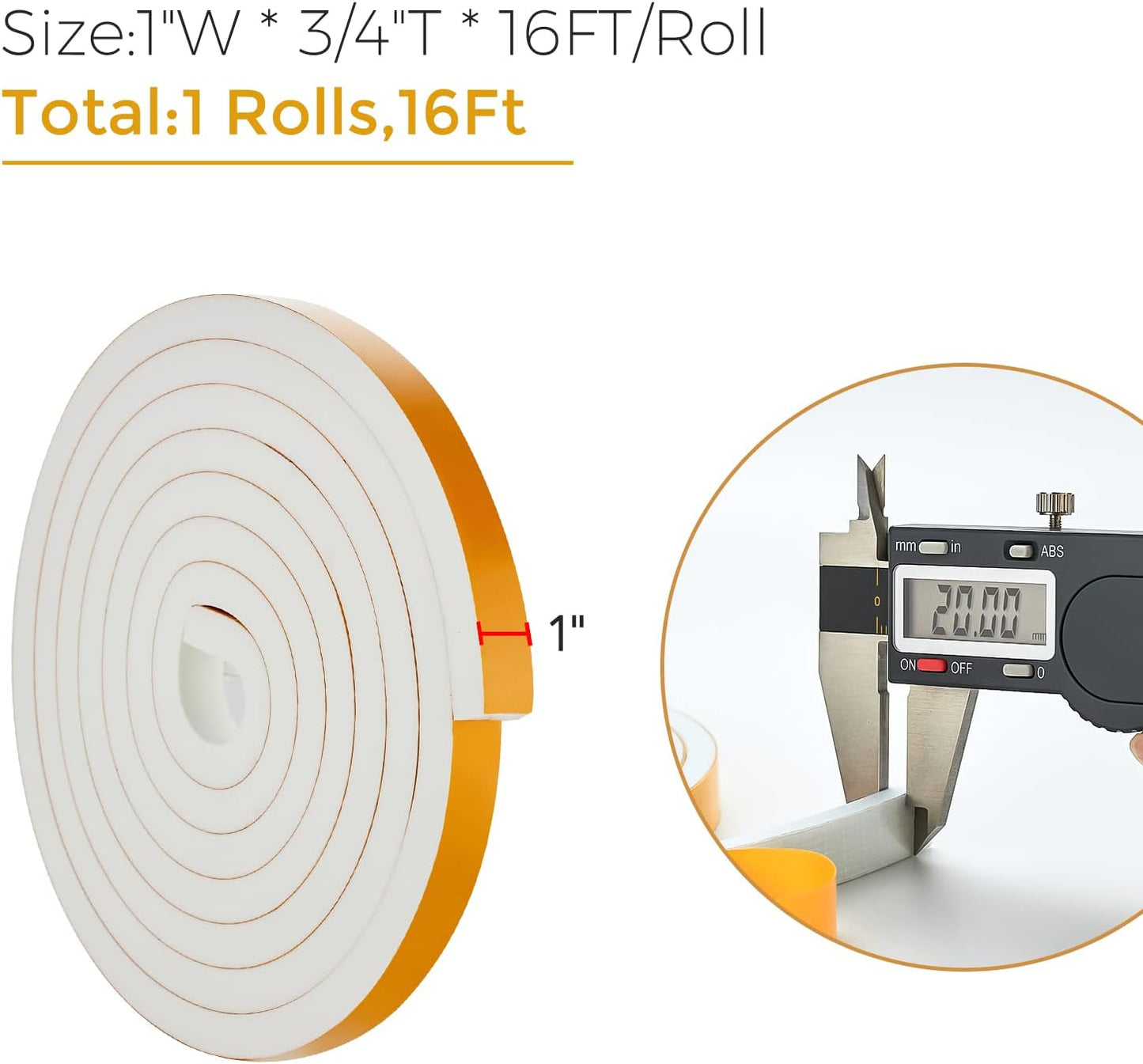 16 Feet Weather Stripping Door Seal, 1" Wide X 3/4" Thick Door Seal Strip High Density Foam Tape Adhesive Strip for Door Soundproofing,Window Insulation (1" x 3/4" x 16FT,White)