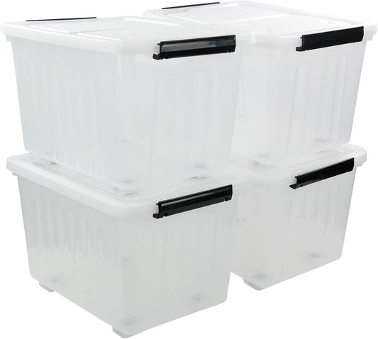 Bringer 70 Qt Latching Plastic Storage Containers with Lids, Clear Large Storage Box with Wheels