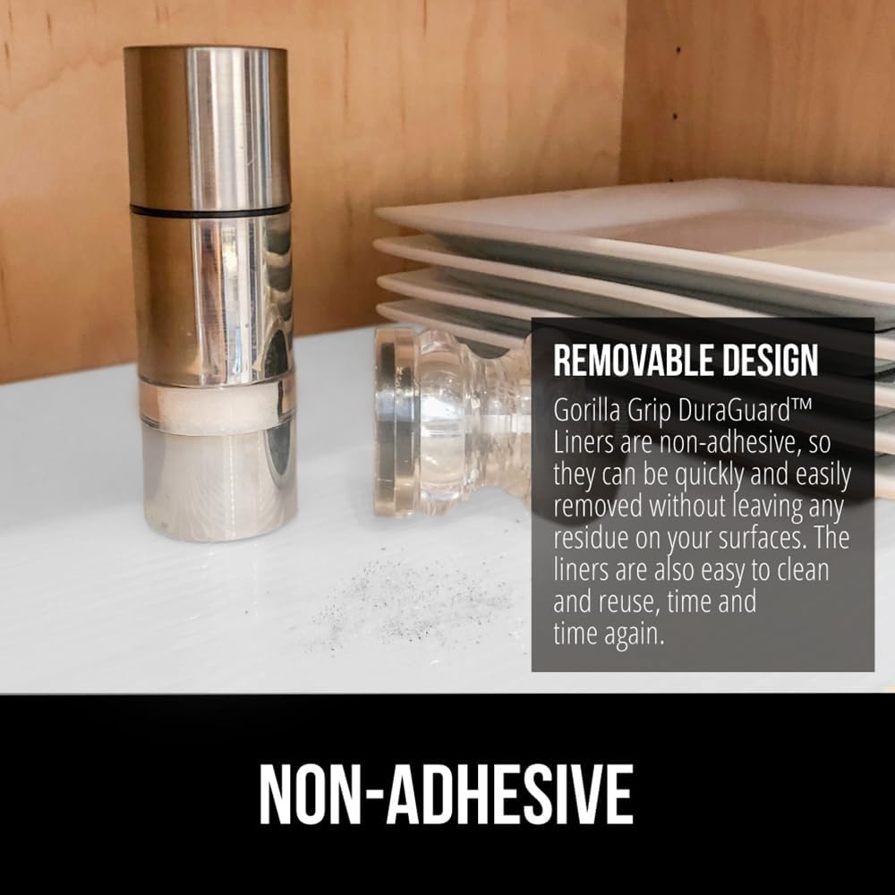 GORILLA GRIP DuraGuard Shelf Liner, 17.5x30 Non-Adhesive Cabinet Liners for Kitchen Drawers, Shelves, Refrigerator, Pantry Storage, Bathroom Closet, Durable Waterproof BPA Free Ribbed Plastic, White