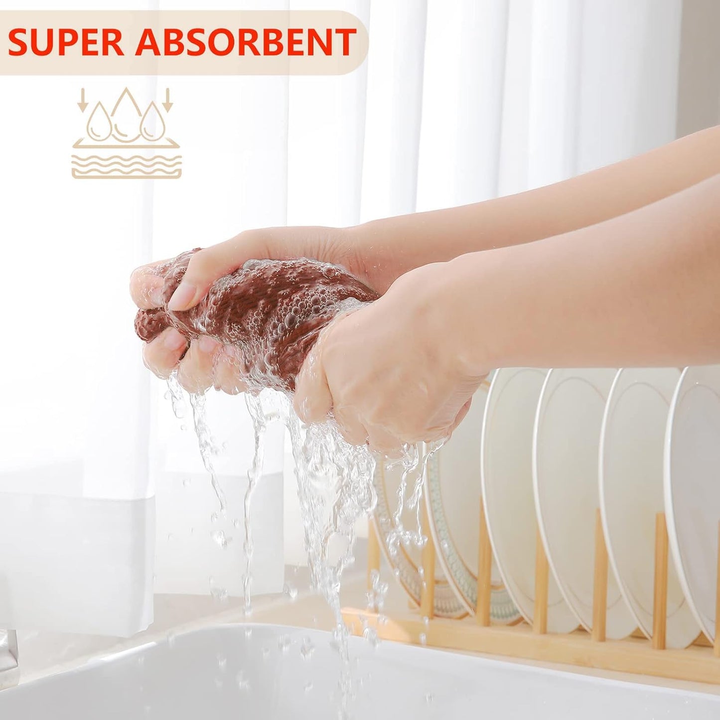 Homaxy 100% Cotton Waffle Weave Kitchen Dish Towels, Ultra Soft Absorbent Quick Drying Cleaning Towel, 13 x 28 Inches, 4-Pack, Rust