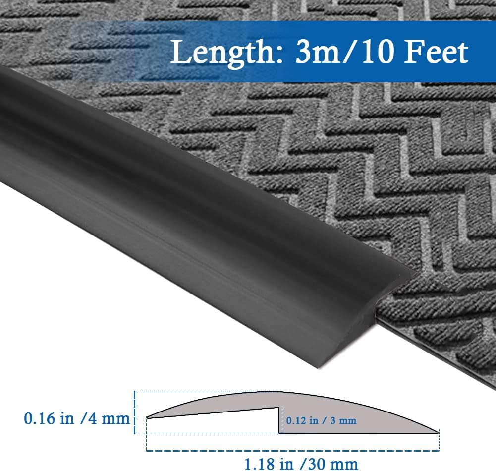 Floor Transition Strip Self Adhesive Carpet & Flooring Transitions Edging Trim Strip PVC Threshold Transitions Suitable for Threshold Height Less Than 3mm (10Ft, Black)