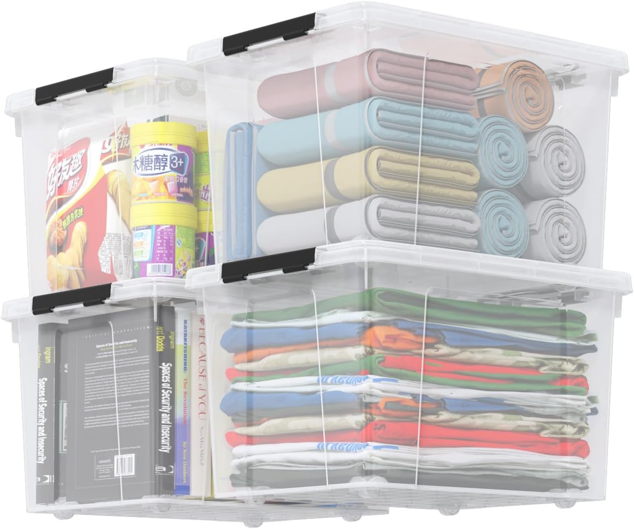 Zopnny 24 Quart Clear Plastic Storage Bin with Lid, Stackable Organizer Latch Box Tote for Home, Garage, School, and Office, 4-Pack