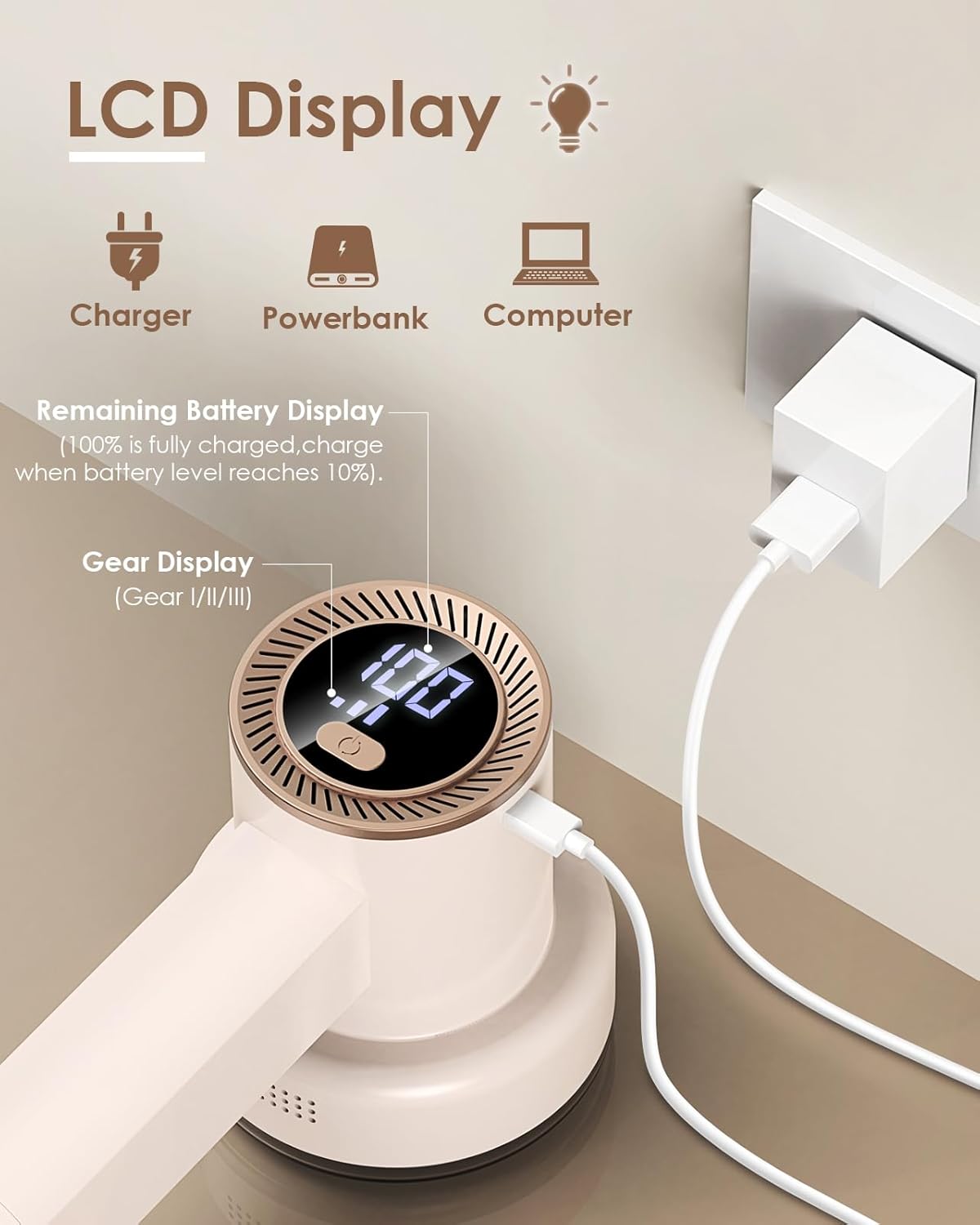 Fabric Shaver Fuzz Remover Rechargeable, HOMEASY Electric Lint Remover Shaver with 3 Blades & LED Digital Display, Sweater Couch Fabric Pill Shaver for Sweater, Couch, Furniture