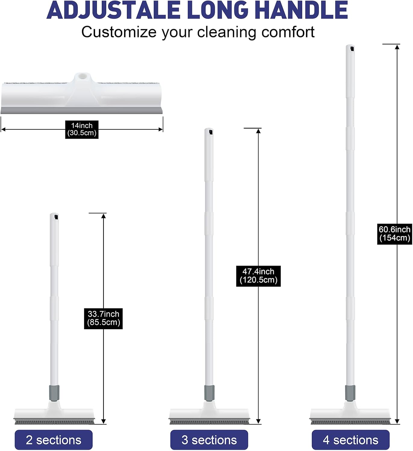 Floor Scrub Brush with 60 inch Long Handle, 2 in 1 Heavy Duty Stiff Bristle Floor Scrubber Brush and Scraper for Cleaning Shower, Tile, Bathroom, Kitchen, Deck, Garage, Patio