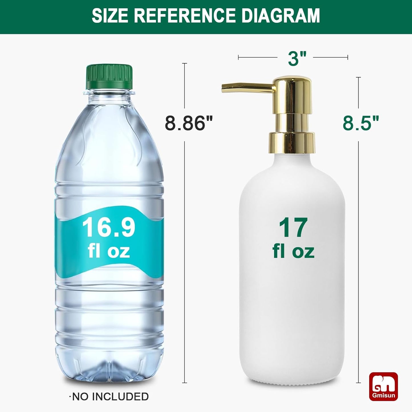 GMISUN White Soap Dispenser, 2 Pack Glass Hand Soap Dispensers Bathroom with Gold Pump, 17 Fl Oz Dish Soap Dispenser Set for Kitchen, Refillable Modern Liquid Soap and Lotion Dispensers Bottle