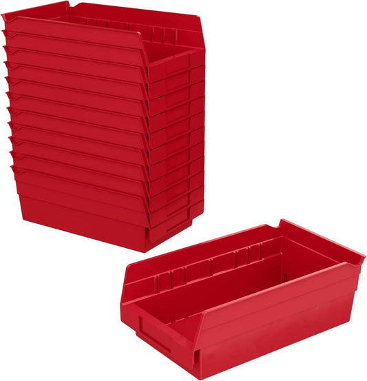 Akro-Mils 30130 Plastic Shelf Bins, Heavy Duty Storage Bins for Garage, Closet, and Drawer Organization, 12-Inch x 6-1/2-Inch x 4-Inch, Red, 12-Pack