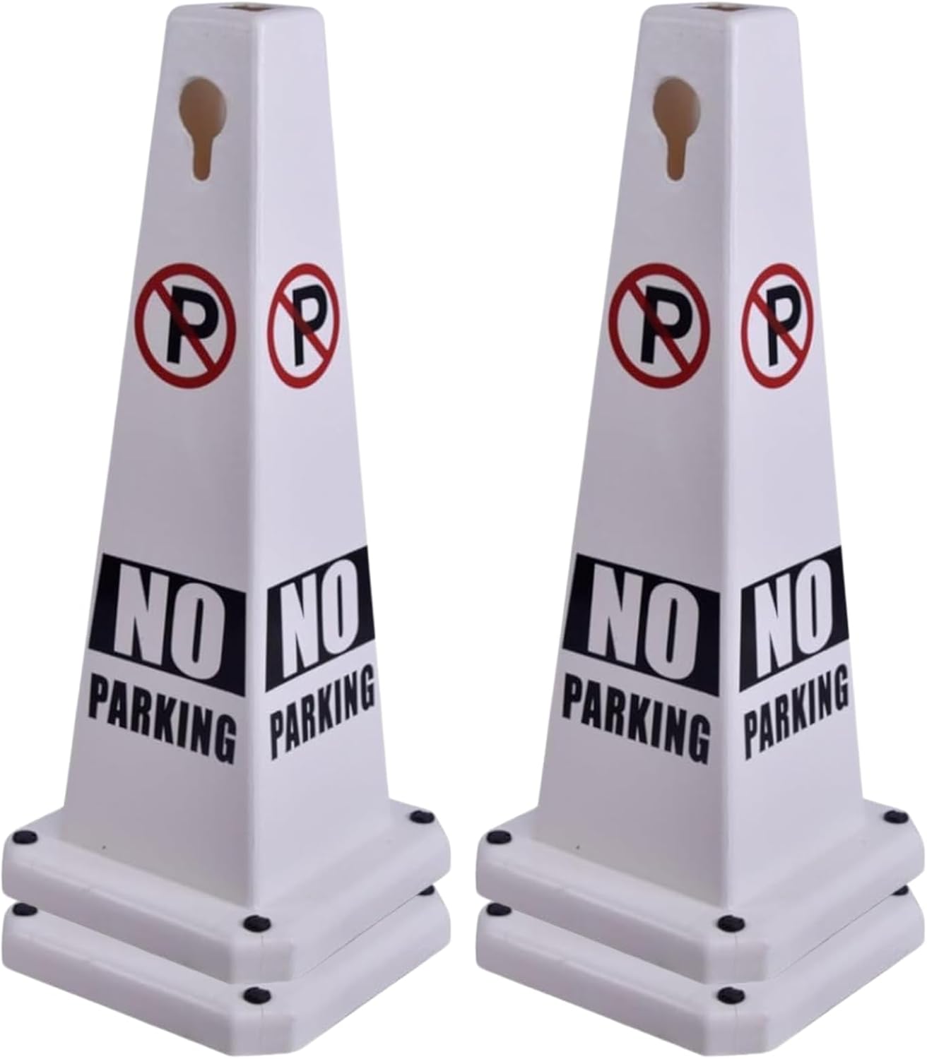 4-Pack 26.5" Caution Cones, 4-Sided Visible Safety Signs with Heavy Rubber Base, Warning for Slip & Fall Prevention, Indoor/Outdoor Use (White, 4Pcs-No Parking)