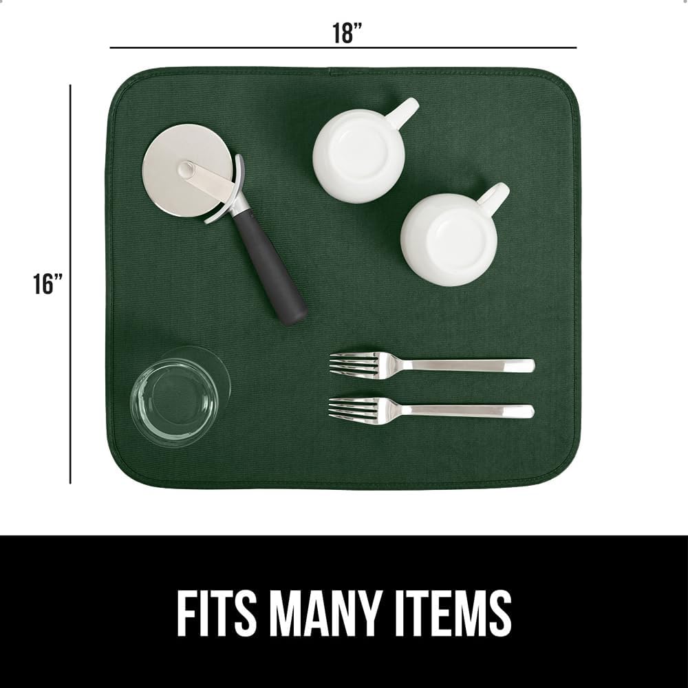 GORILLA GRIP Ultra Water Absorbent Microfiber Dish Drying Mat, Quick Dry Thick Mesh, Slip Resistant Pad for Sink Dishes Under Rack, Kitchen Counter Accessories, 16x18, Machine Wash, 2 PK Hunter Green