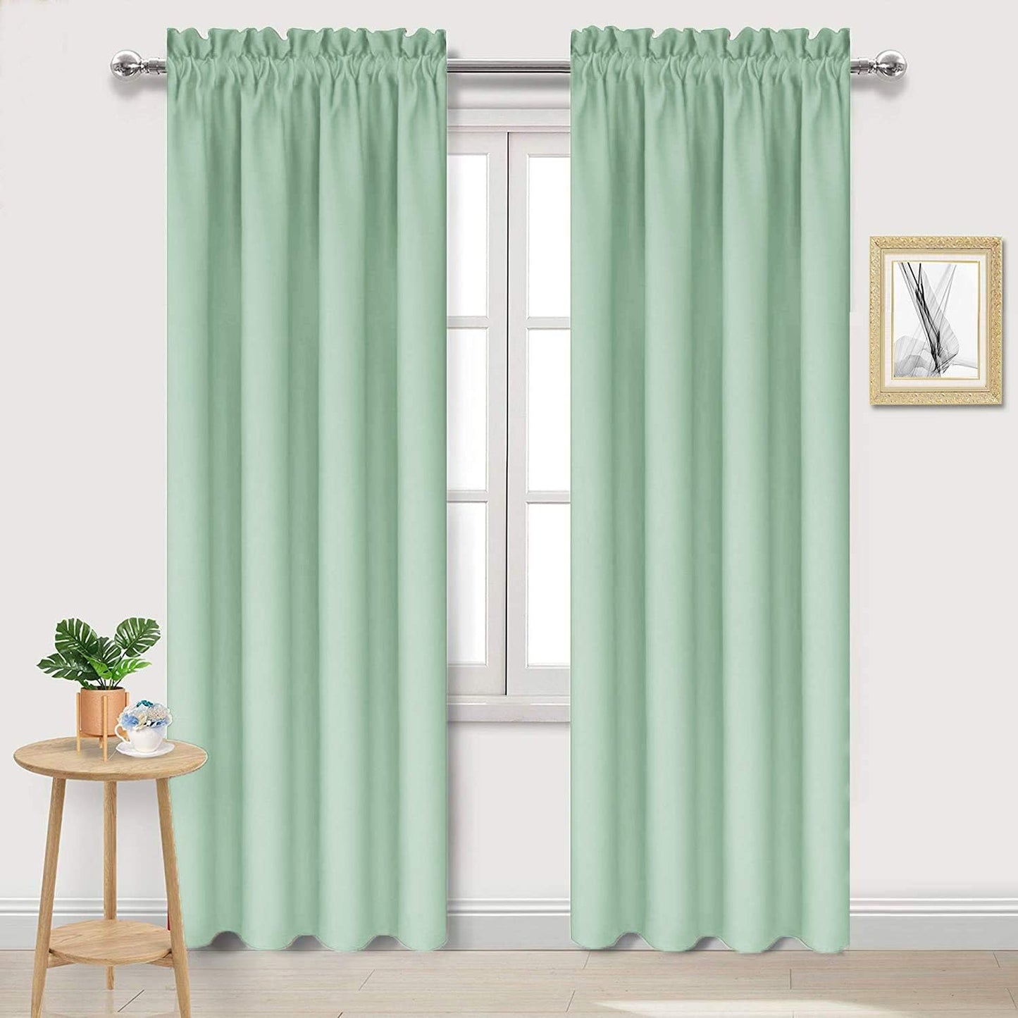 DWCN Blackout Curtains Room Darkening Thermal Insulated Bedroom Curtains Window Curtain Panels, 38 x 84 inches Long, Set of 2 Light Green Rod Pocket Drapes
