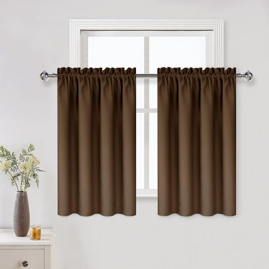 DWCN Brown Blackout Curtains for Small Window, Thermal Insulated Energy Saving Room Darkening Curtains for Kitchen/Bedroom (W42 x L36 inch, Set of 2 Panels, Top of Rod Pocket)