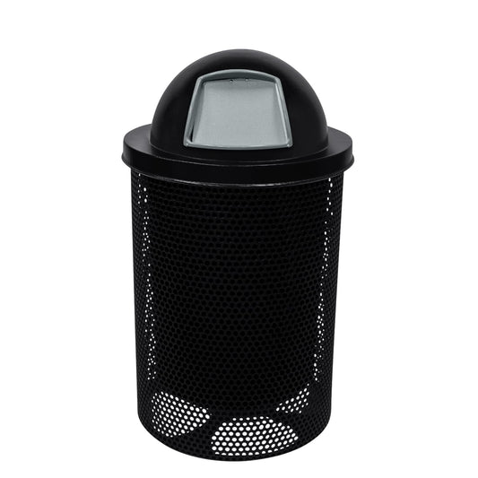COATEDOUTDOORFURNITURE RDT-P-BLK Heavy Duty Round Trash Receptacle with Dome Top, Liner Included, 32 Gallon, Black, Made in America