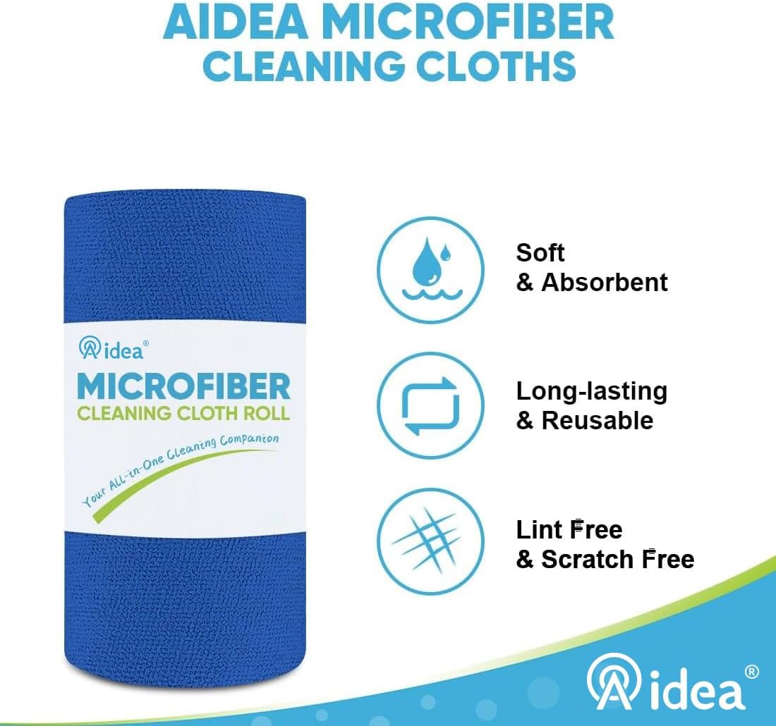 AIDEA Microfiber Cleaning Cloth Roll, 75PK, Reusable Paper Towels Tear Away Cloth, Microfiber Towels Washable Shop Rags, Lint Free Cleaning Rags for House, Kitchen, Window, 11.5"×11.5", Dark Blue