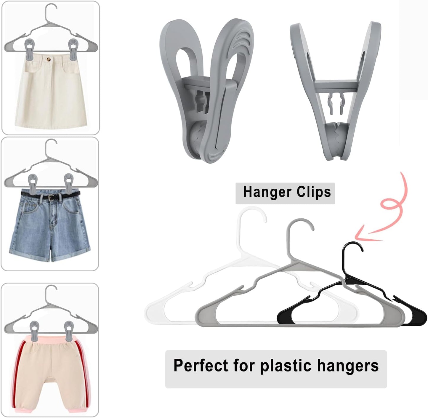 Grey Hanger Clips 50 PCS, Multi-Purpose Plastic Clips Perfect for Velvet Hanger Plastic Hangers