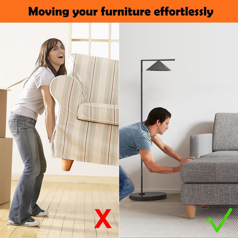 3-1/2 inches Furniture Sliders, 12pcs Furniture Glides for Easy Moving on Carpet Hardwood (Beige)