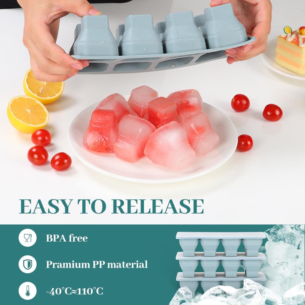 Foldable Ice Cube Trays, 2 Pack Folding Ice Cubes Maker Molds with Lid for Freezer, Easy-Release Silicone Ice Cube Tray Making, Ice Chilling Cocktail、Whiskey、Tea、Coffee、Ice Cream Maker、Baby Food