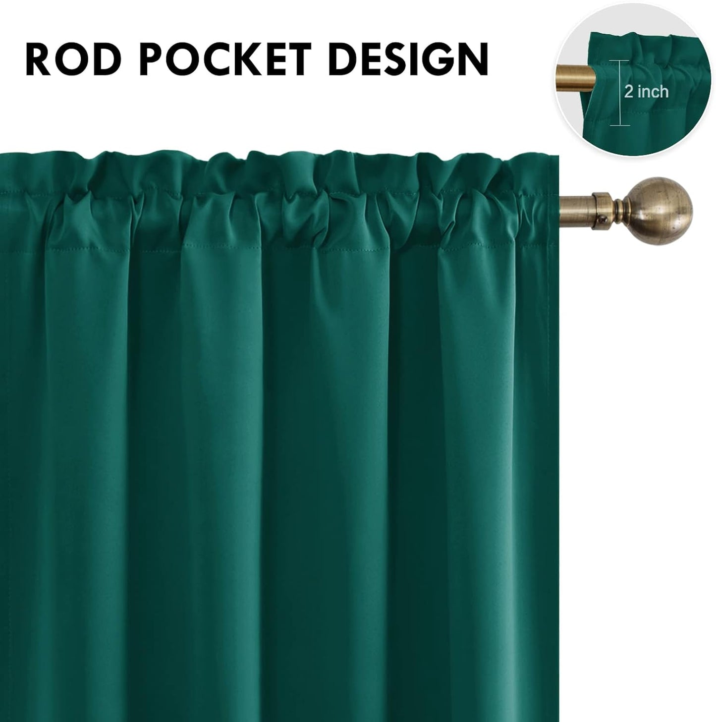 DWCN Blackout Curtains Thermal Insulated, Energy Saving & Noise Reducing Bedroom and Living Room Curtains, Hunter Green, W 52x L 95 Inch, Set of 2 Rod Pocket Curtain Panels