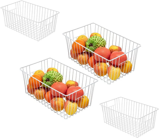 16inch Freezer Wire Storage Organizer Baskets, Household Refrigerator Bins with Built-in Handles for Cabinet, Pantry, Closet, Bedroom