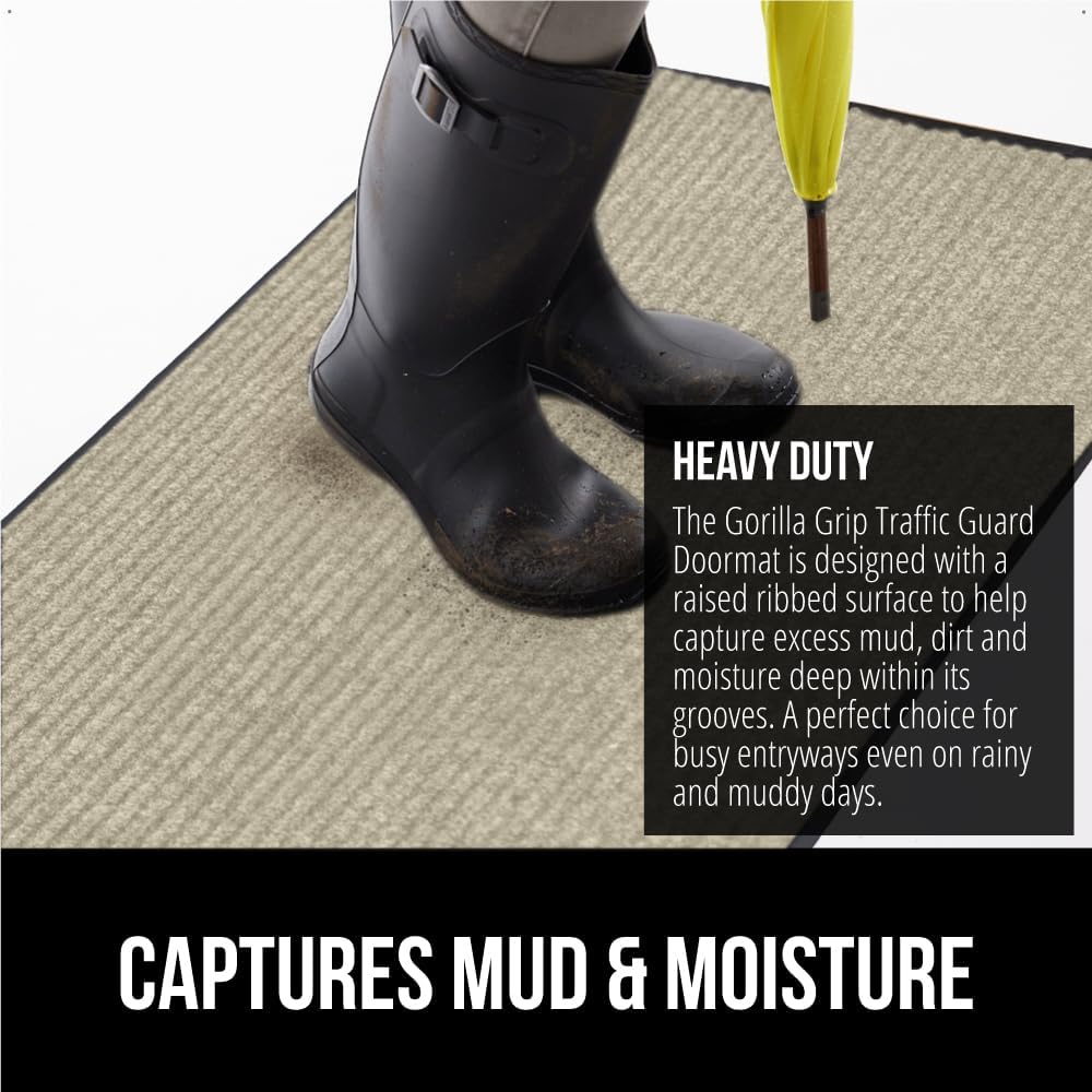 GORILLA GRIP Traffic Guard Door Mat, Heavy Duty Welcome Mats, Commercial Office Space Doormat, Waterproof, Fade Resistant, Strong Rubber Backing, Low Profile, Shoe and Boot Scraper, 35x23, Beige