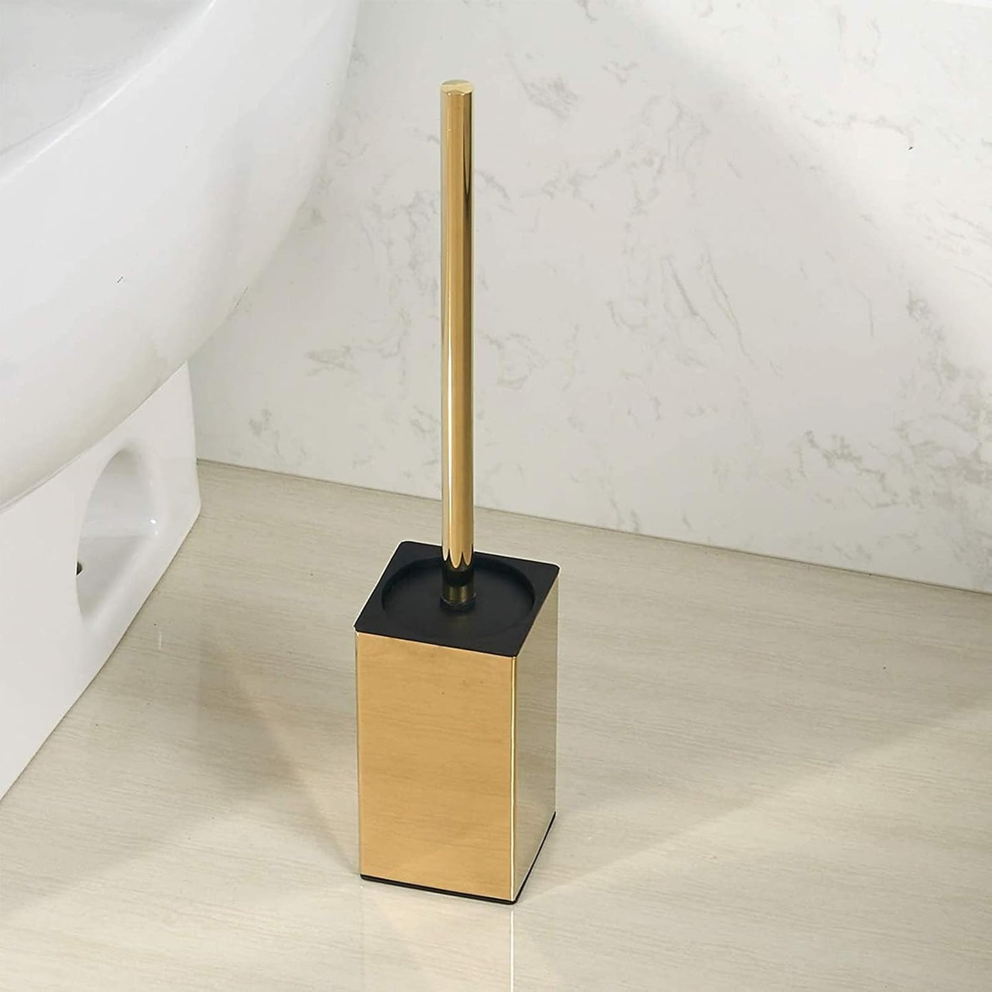 Toilet Brush Holder Stainless Steel 304 Standing Gold Square Toilet Brush Holder for Bathroom Storage and Organization (Gold)