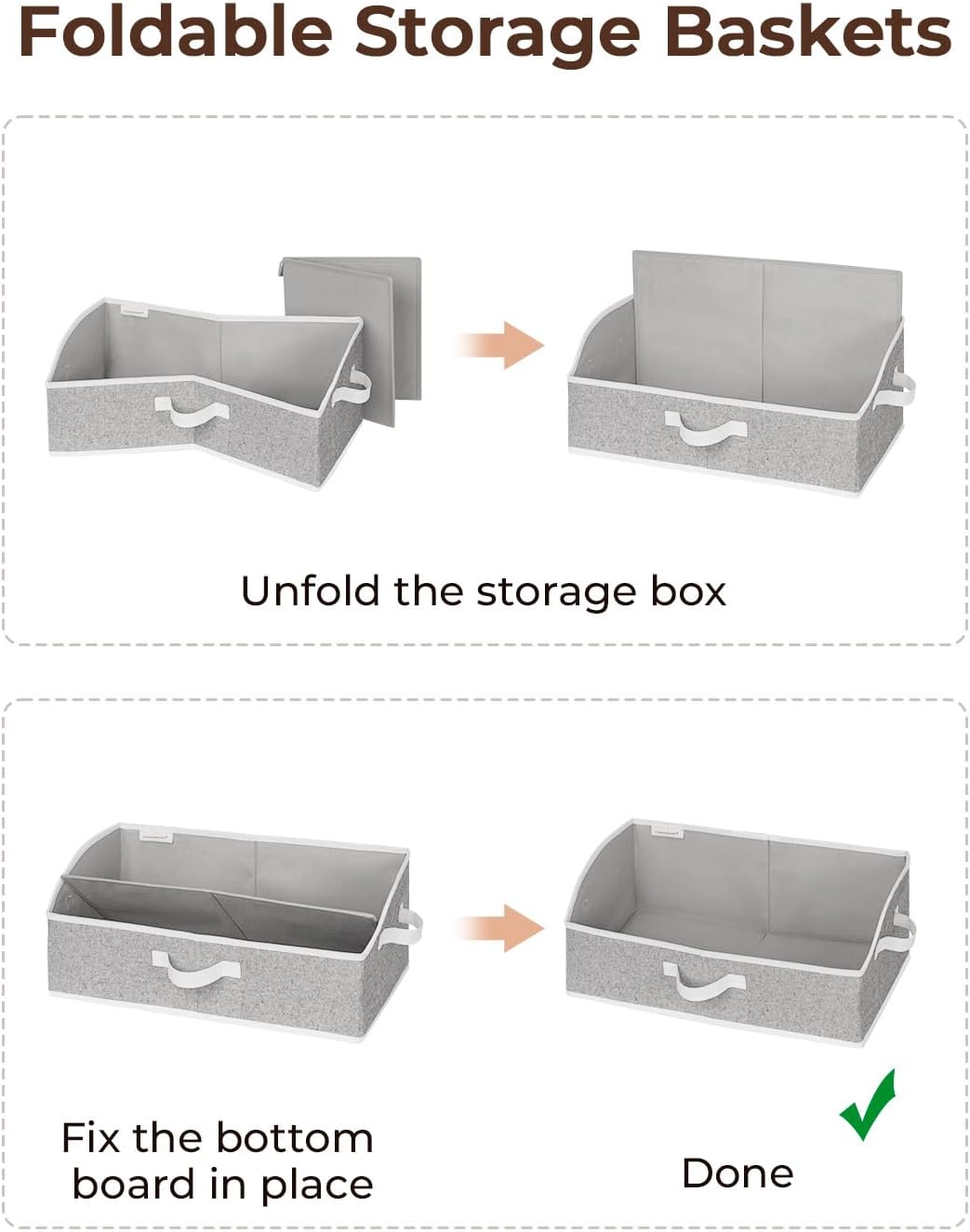 StorageWorks Closet Storage Bins, Trapezoid Organizer Box for Shelves, Fabric Clothes Bin, Foldable Organizing Baskets with Handles, Large, Gray, 3-Pack